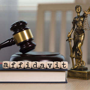 Lady Justice and legal books depicting small estate affidavit process in Indiana